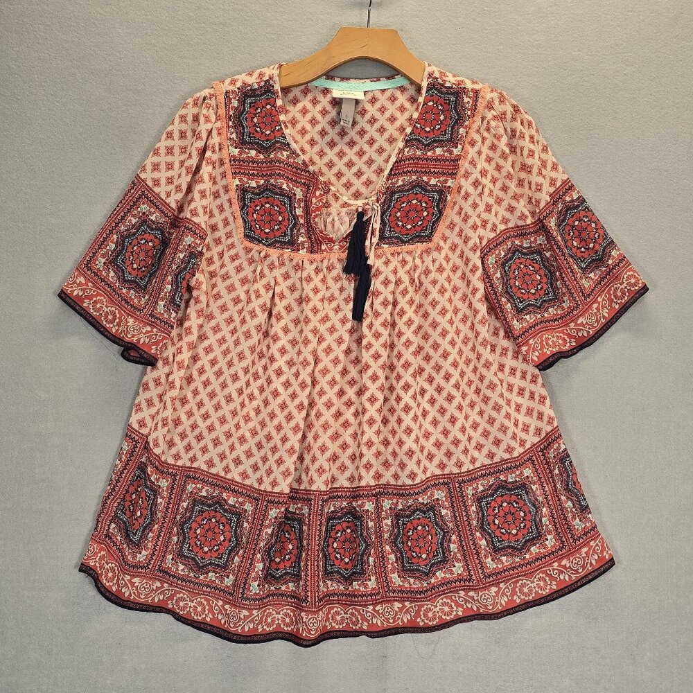 Knox Rose Top Womens Size  1 Orange Red Sheer Boho Babydoll Artsy